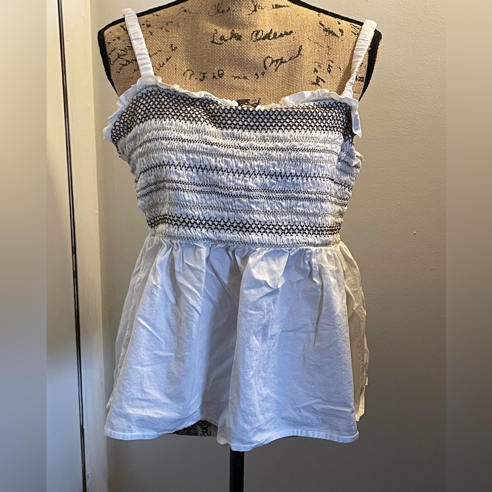 White and Gray Smocked Women's Top